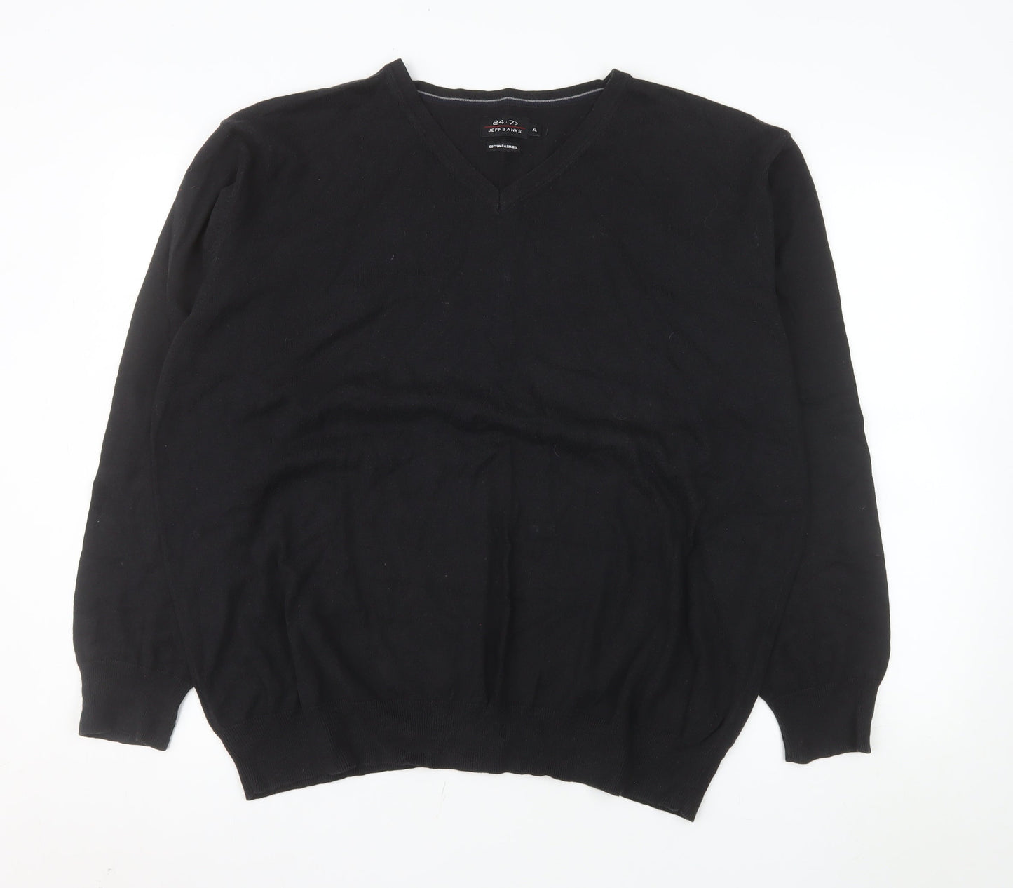 Jeff Banks Men’s Black Cotton Cashmere V-Neck Jumper XL Classic Fit