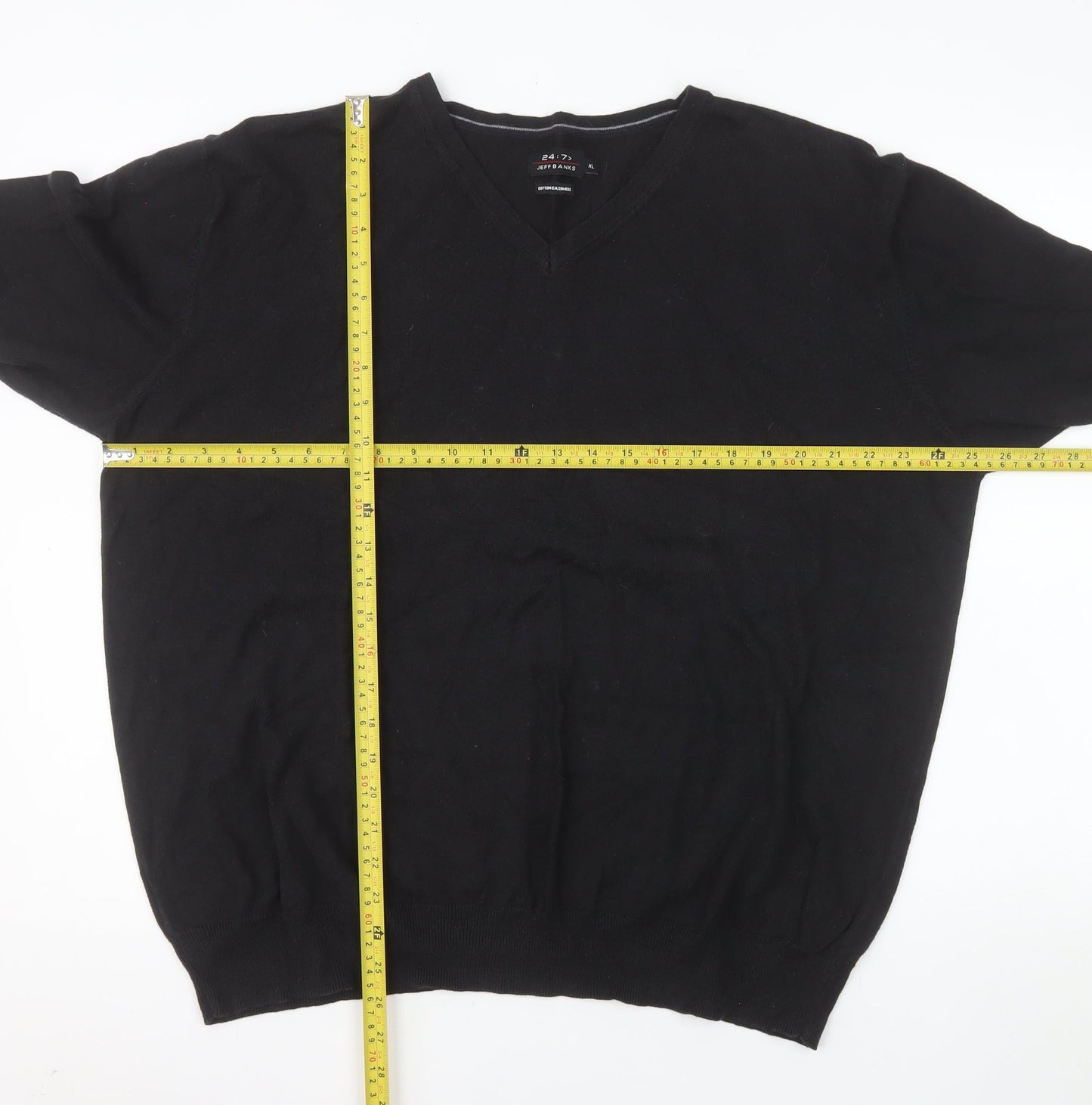 Jeff Banks Men’s Black Cotton Cashmere V-Neck Jumper XL Classic Fit