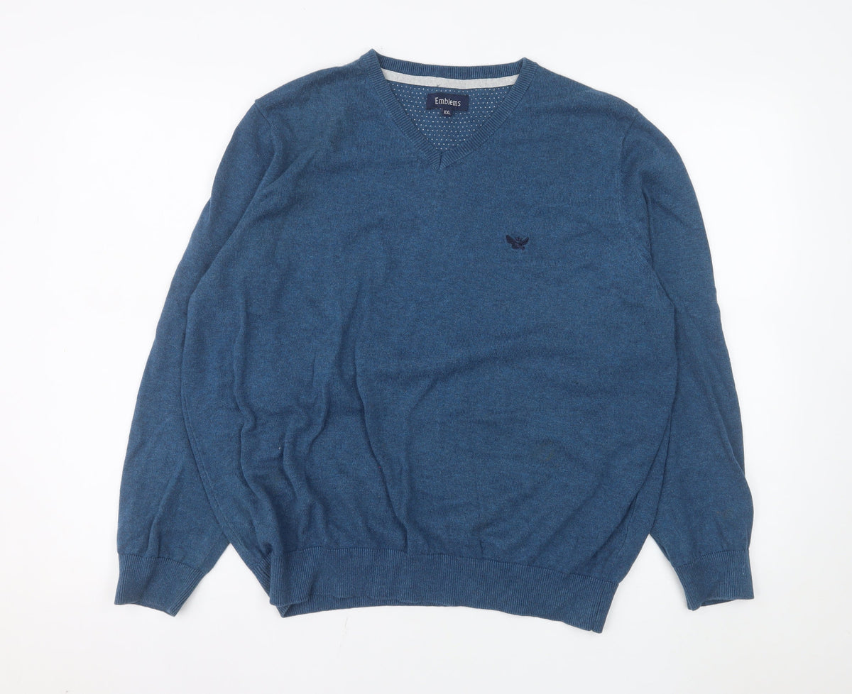 Back view of Emblems Men Blue 2XL V-Neck jumper Classic Knit