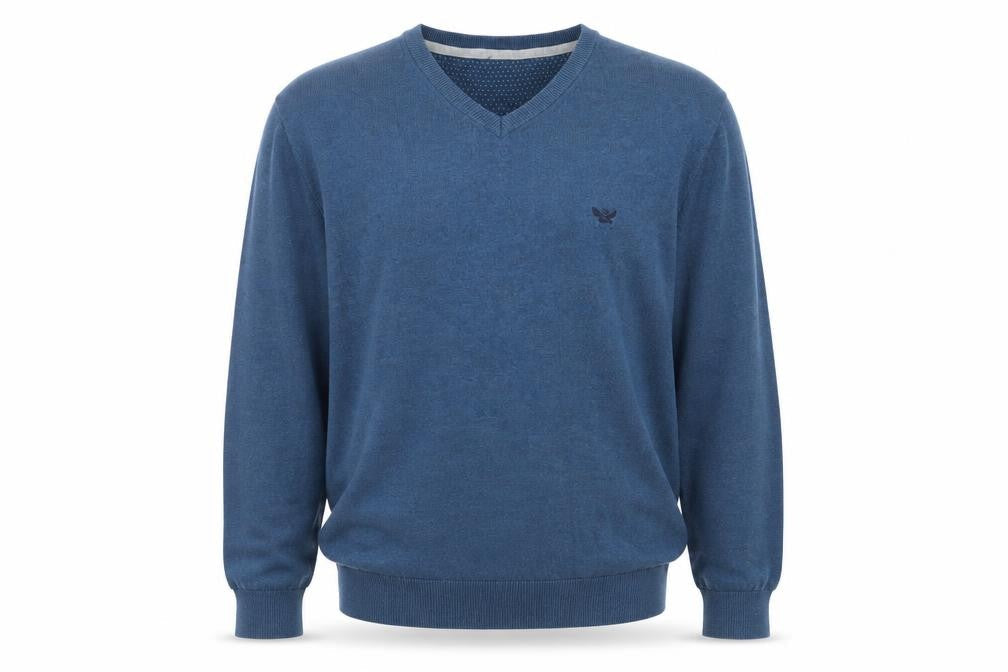 Front view of Emblems Men Blue 2XL V-Neck jumper Classic Knit