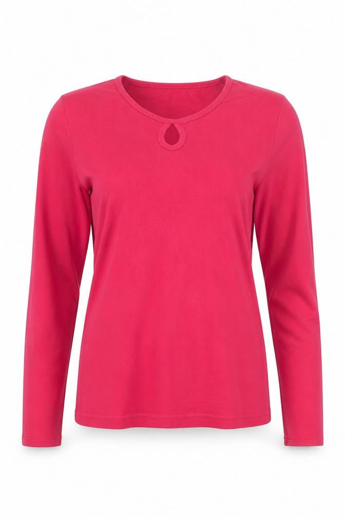 Racing Green Womens Pink Cotton Long Sleeve Keyhole T-Shirt Size 10
