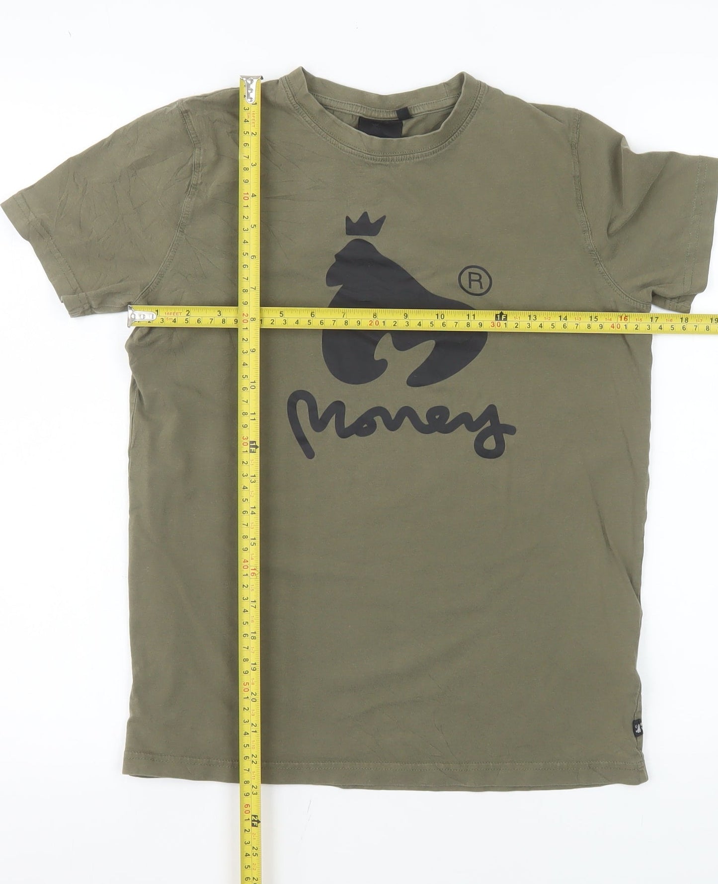 Money Boys Green Graphic Print T-Shirt 12-13 Years Cotton Crew Neck