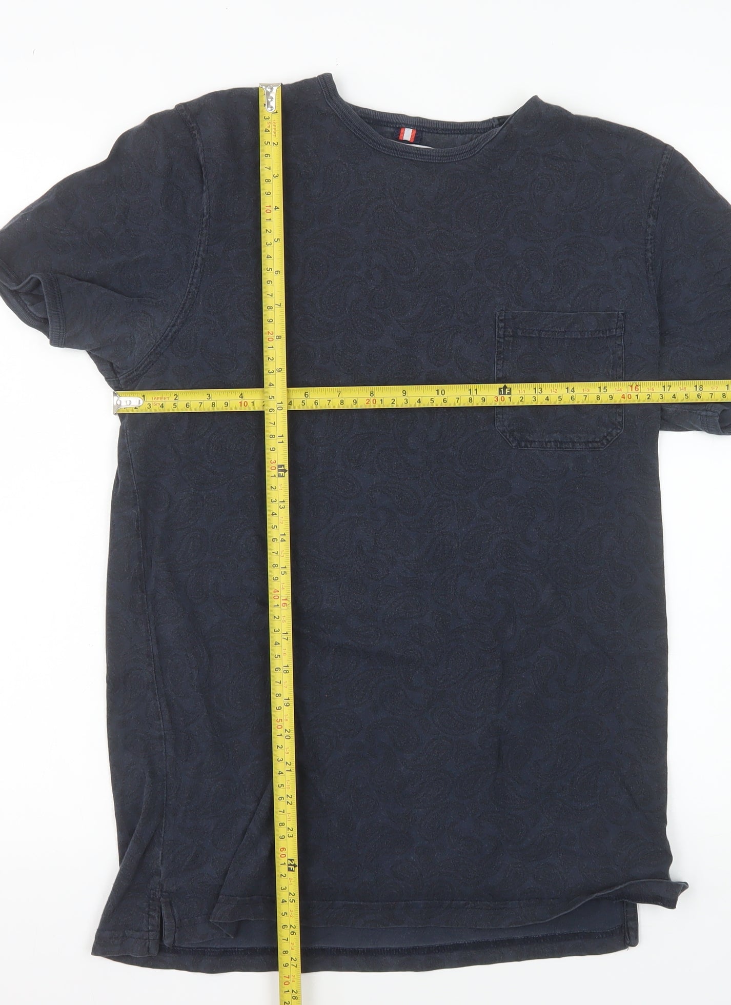 Soviet Men's Blue Paisley Cotton Crew Neck T-Shirt Medium