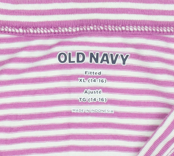 Old Navy Teens Pink Striped Fitted Short Sleeve T-Shirt XL