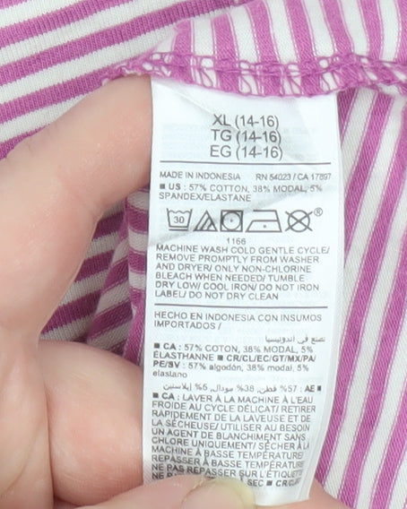 Old Navy Teens Pink Striped Fitted Short Sleeve T-Shirt XL