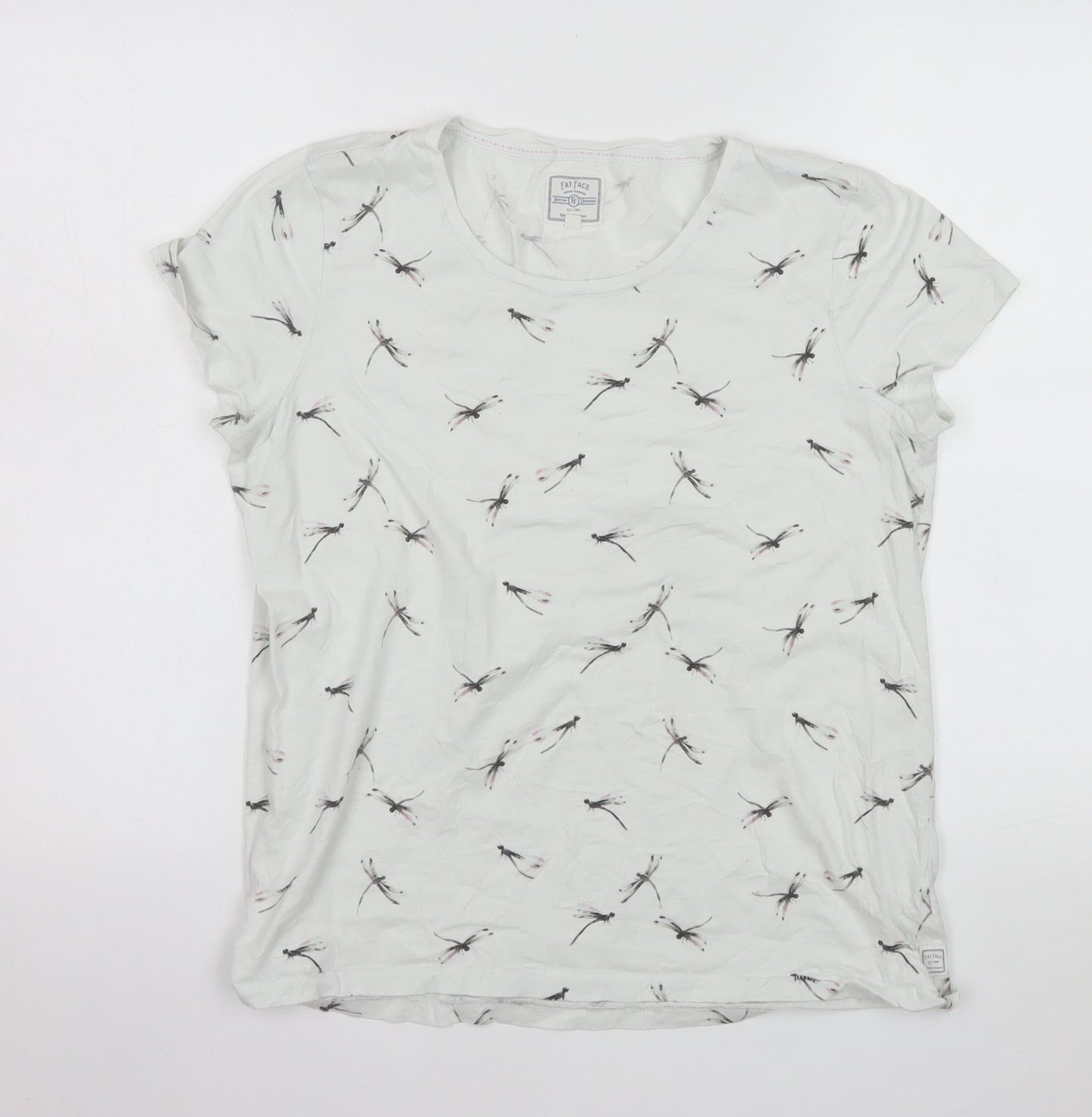 Fat Face Women's White Dragonfly Print Cotton T-Shirt Size 14