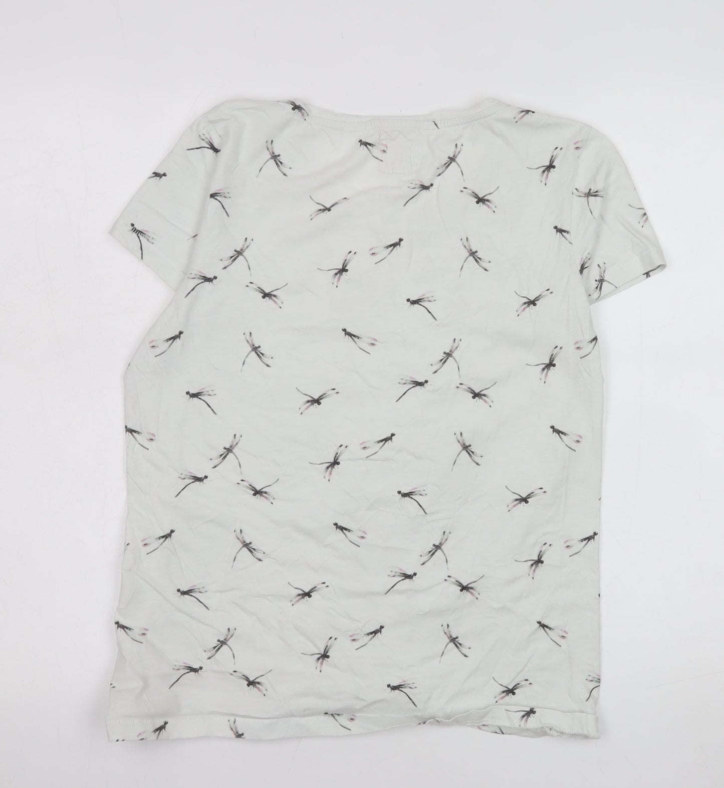 Fat Face Women's White Dragonfly Print Cotton T-Shirt Size 14