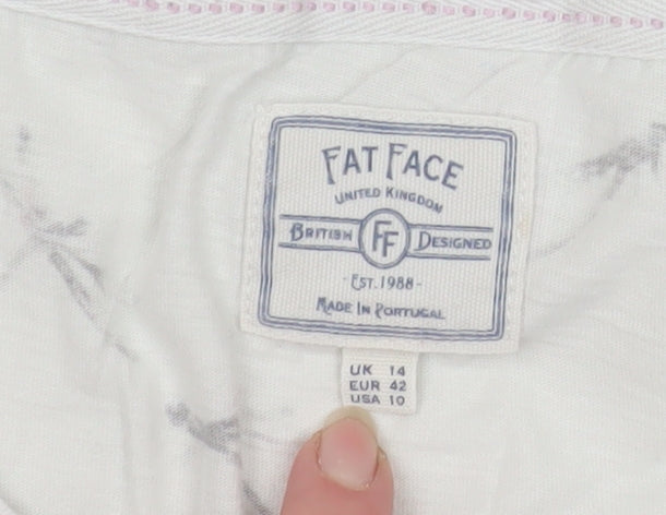 Fat Face Women's White Dragonfly Print Cotton T-Shirt Size 14