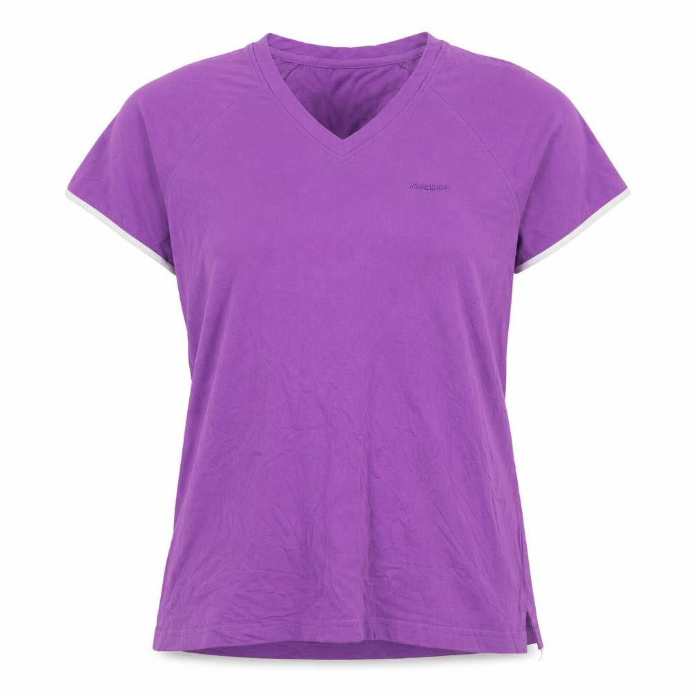 Reebok Womens Purple V-Neck Short Sleeve Cotton T-Shirt L