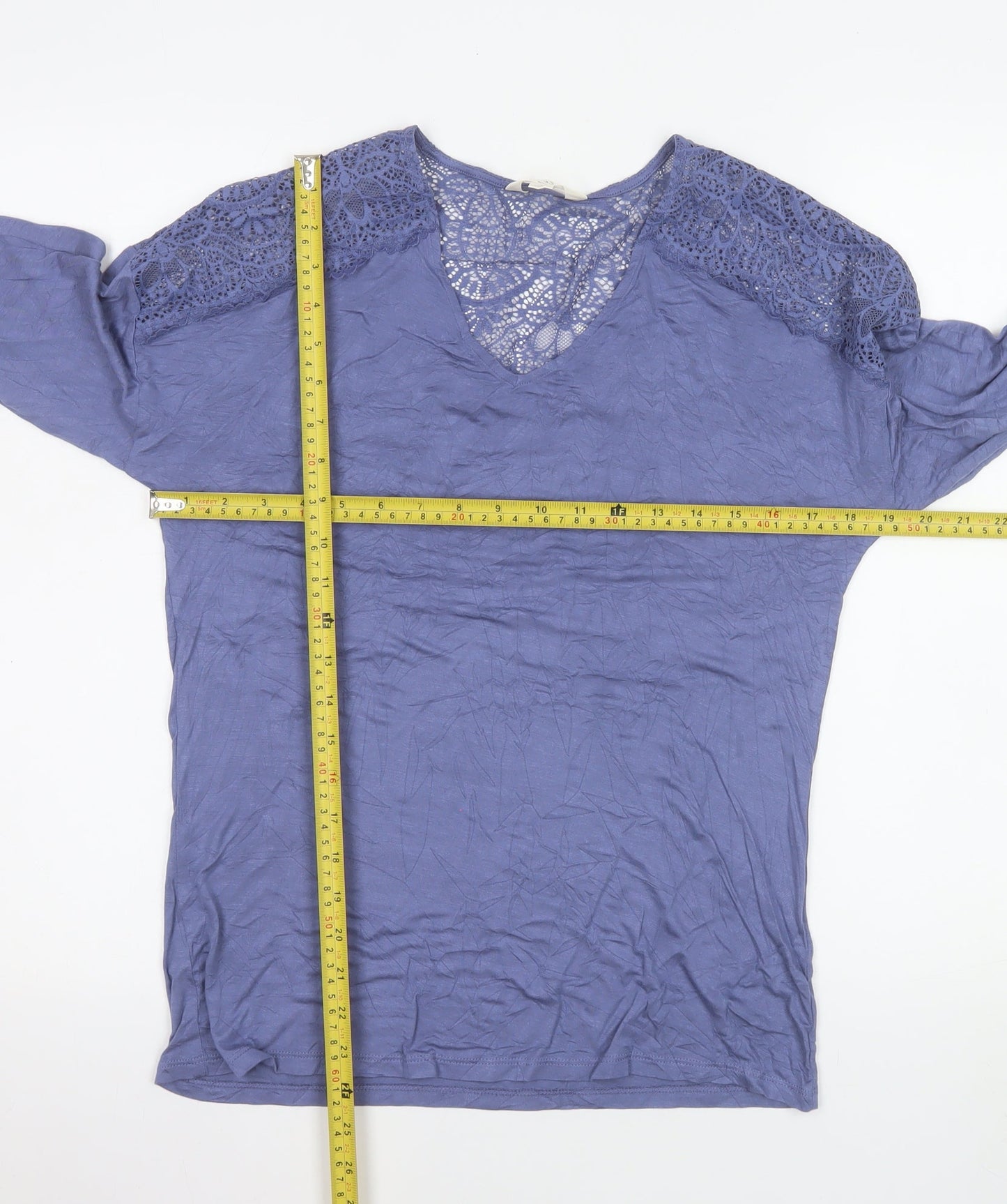 Marks and Spencer Women’s Blue Lace Shoulder Long Sleeve Viscose Blouse Size S
