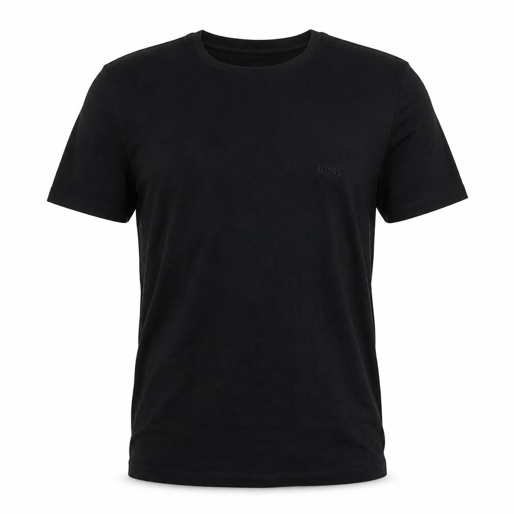 Front view of BOSS Men's Black Cotton Crew Neck Short Sleeve T-Shirt, size L