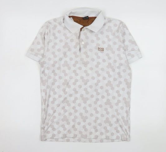 Hugo Boss Men's White Geometric Cotton Polo Shirt Size M