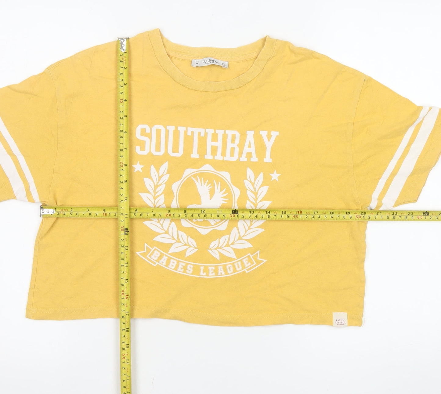 Pull&Bear Womens Yellow Cropped T-Shirt Size 10 Relaxed Fit