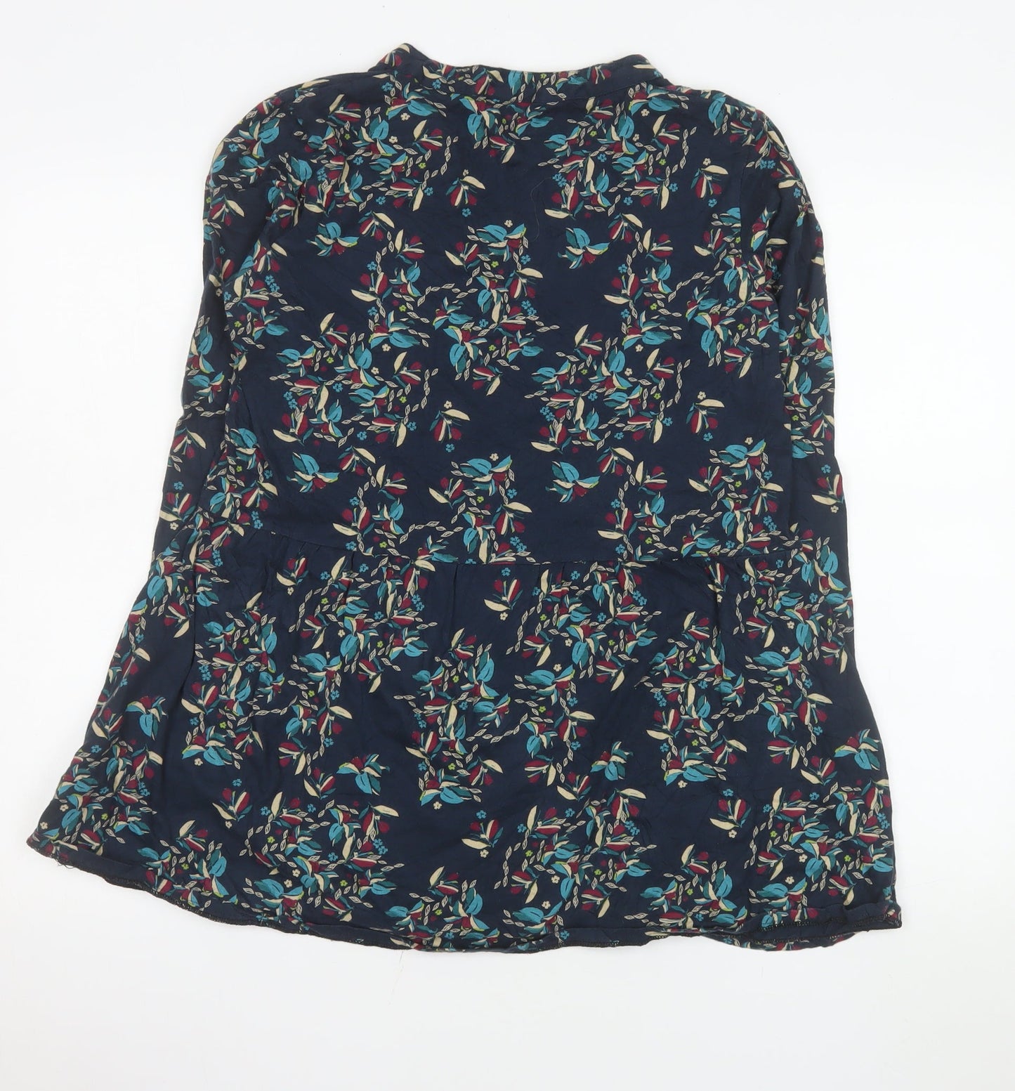 Nomads Womens Blue Floral V-Neck Long Sleeve Tunic Blouse Size 12