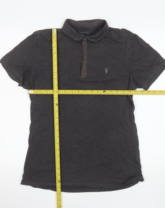 AllSaints Men's Black Slim Fit Short Sleeve Cotton Polo Shirt Size S