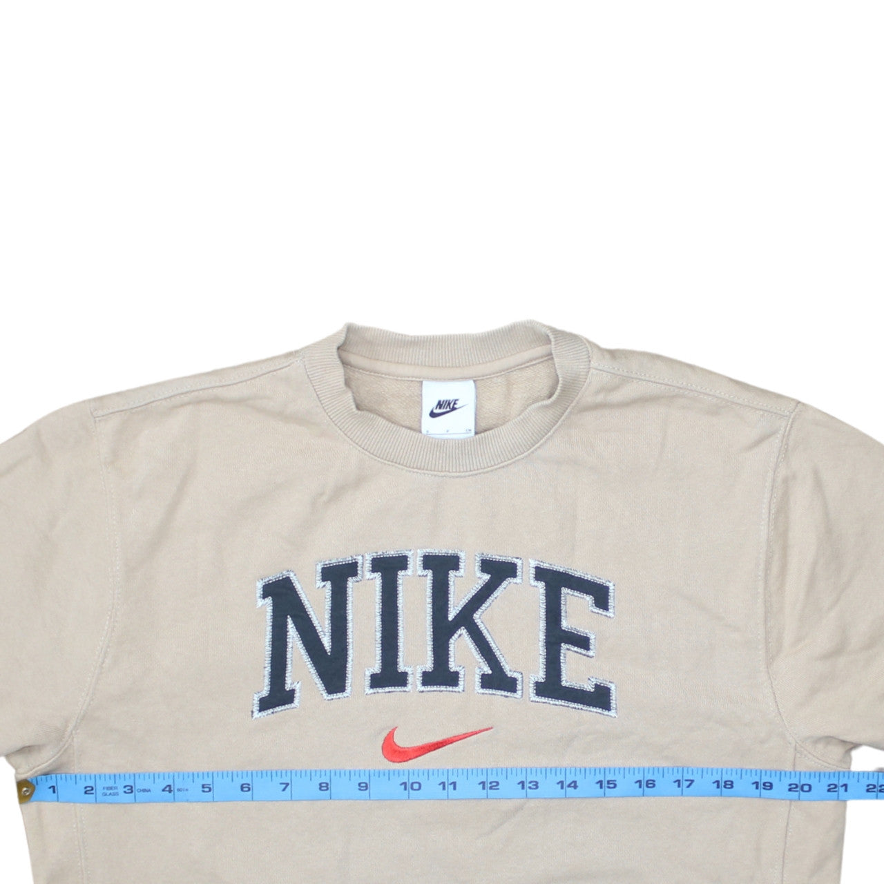 Nike Men's Beige Crew Neck Embroidered Logo Sweatshirt Size S