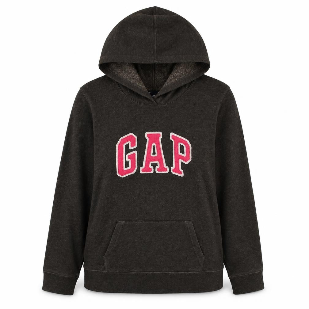 Front view of Gap women’s brown pullover hoodie l logo cotton blend casual