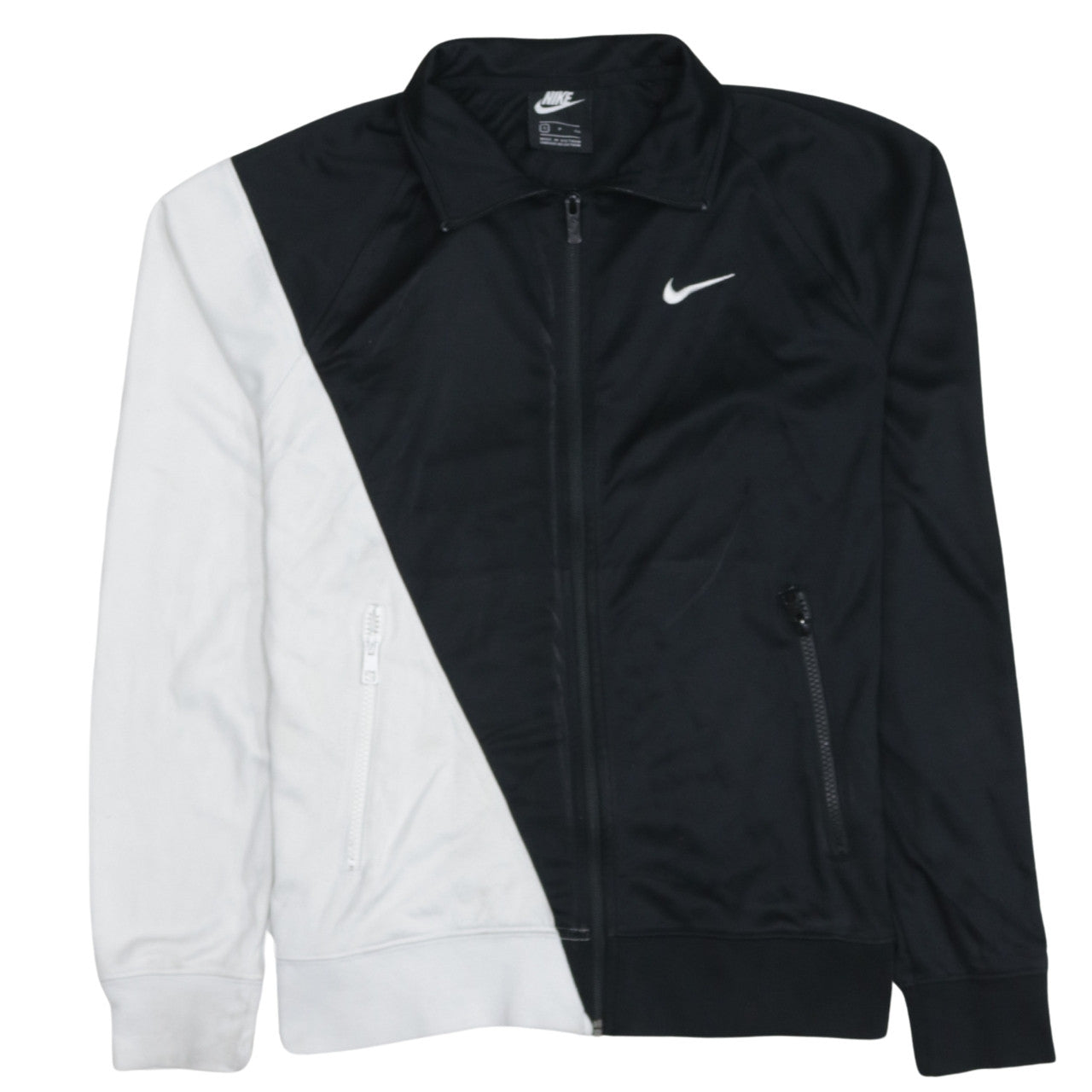 Nike Men's Black and White Full Zip Sweatshirt Small