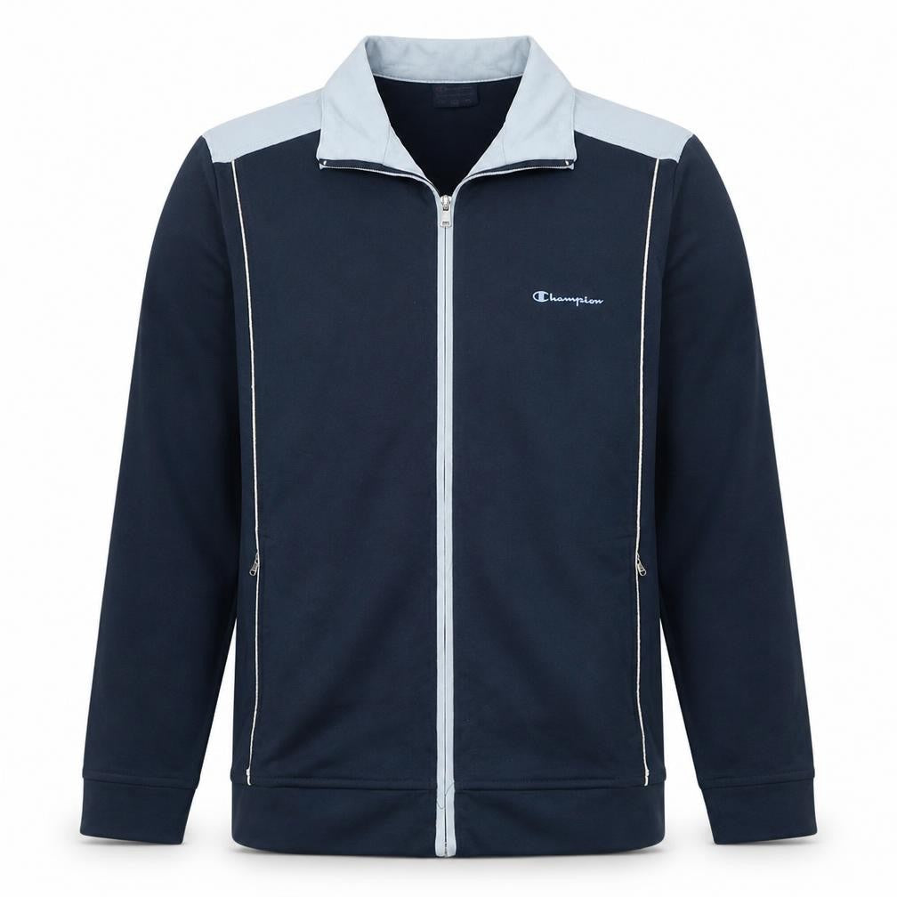 Front view of Champion Men's Blue Full Zip Sweatshirt L Lightweight Athletic