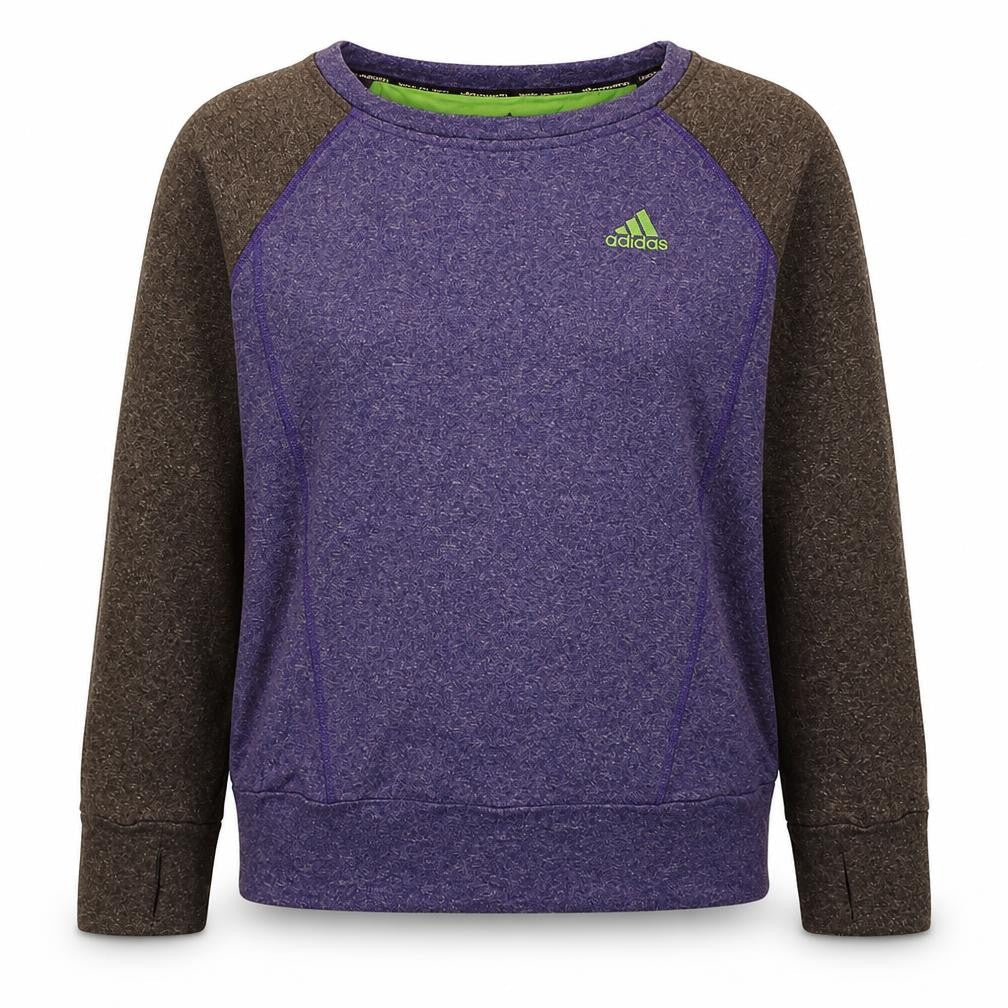 Front view of Adidas Women Purple & Brown Climalite Sweatshirt, size S, 8-10