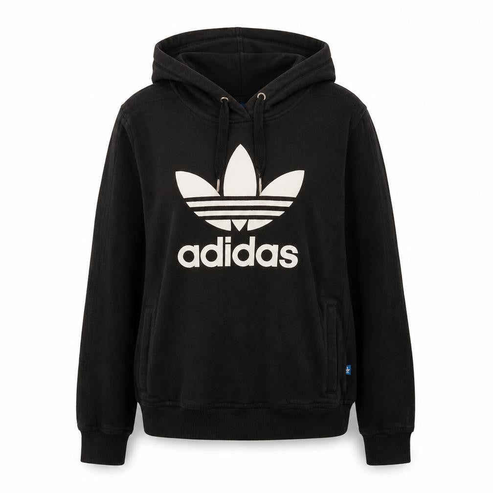 Adidas Womens Black UK 10 Pullover Hoodie with Logo Print