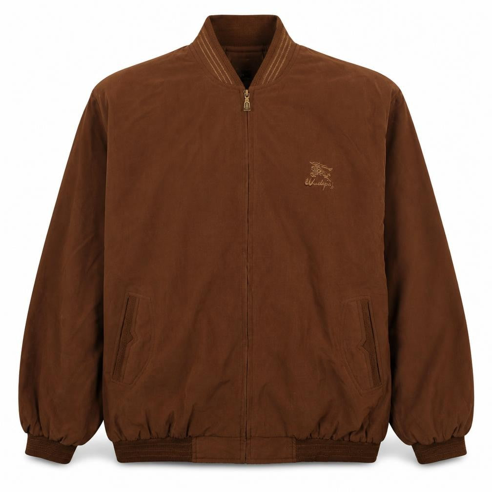 Front view of Wudipos Men's Brown XL Bomber Jacket Cotton Twill Zip Casual