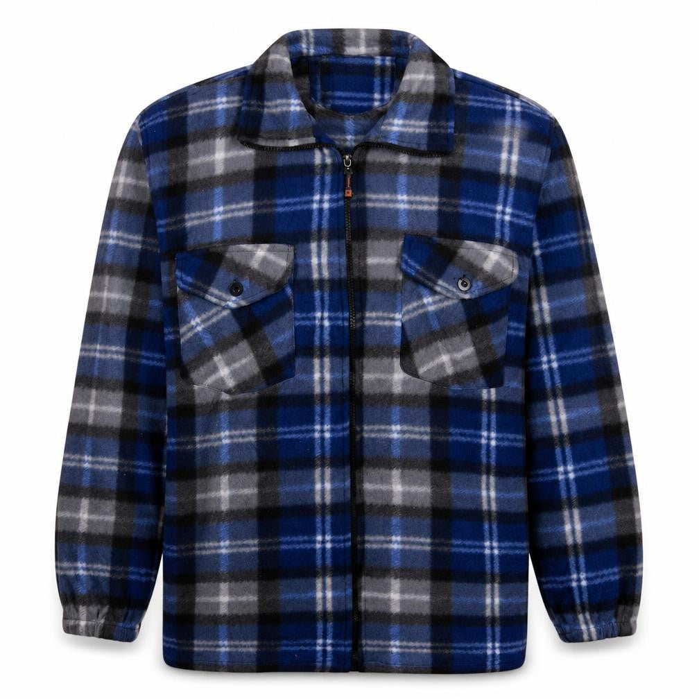 Primo & Secondo Men's Blue Plaid Fleece Zip Shirt Jacket L