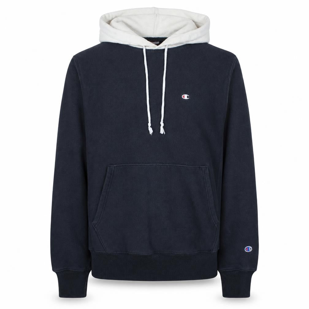 Front view of Champion Men's Blue Small Pullover Hoodie Sweatshirt with Logo