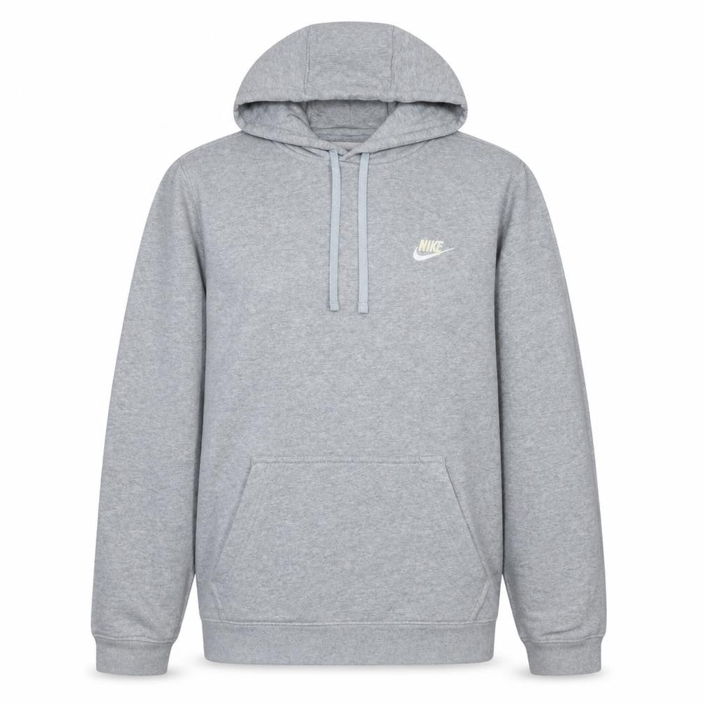 Front view of Nike Men's Grey Pullover Hoodie Small Fleece Logo Sweatshirt