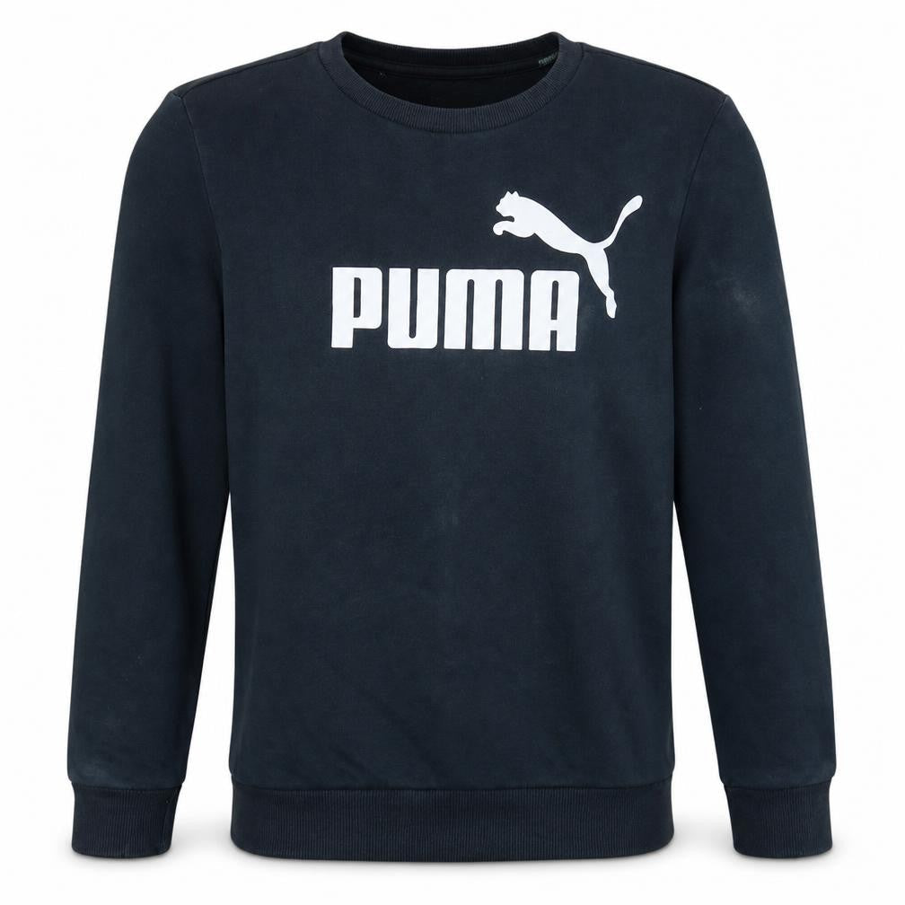 Front view of Puma Men's Black Crew Neck Graphic Logo Sweatshirt, size S