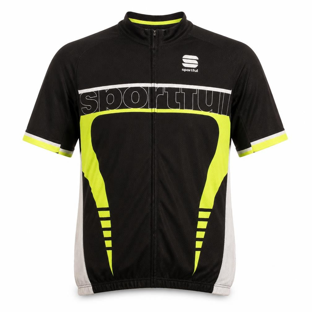 Front view of Sportful Men's Black Cycling Jersey L Short Sleeve Full Zip Top