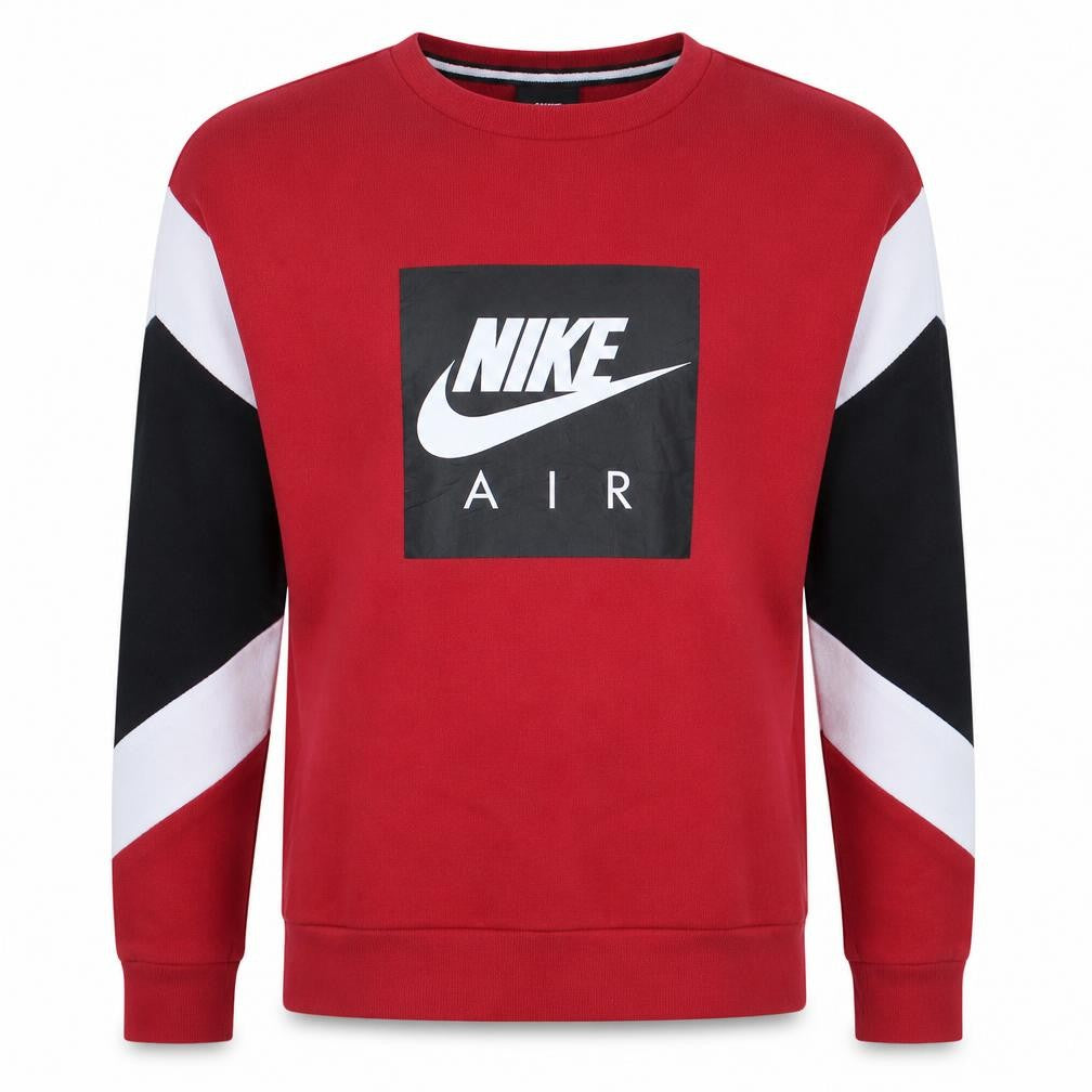 Front view of Nike Men Red Black White Crew Neck Logo Sweatshirt S Regular Fit