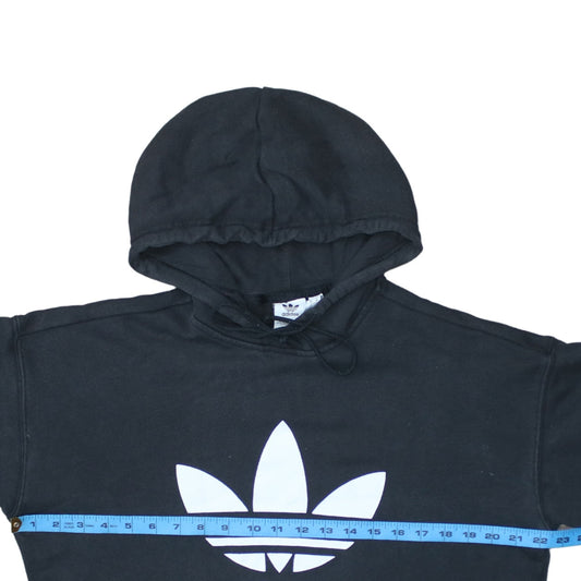 Adidas Womens Black Pullover Hoodie Size 10 Cotton Logo Casual