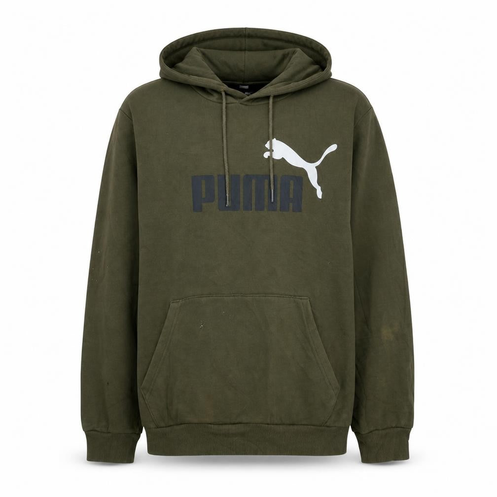 Front view of Puma Men's Green Pullover Hoodie Small Logo Sports Fleece