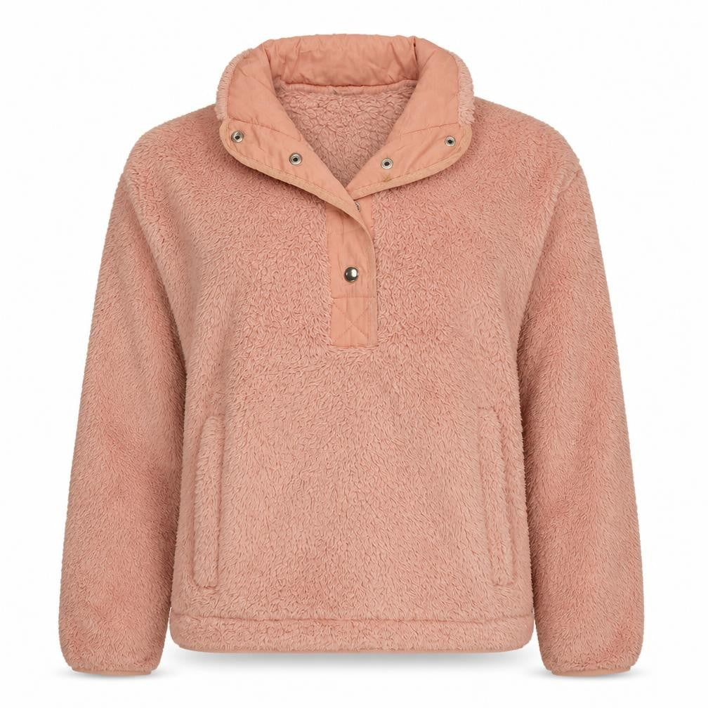 Front view of Forever 21 Women Pink Fleece Pullover Sweatshirt, size S