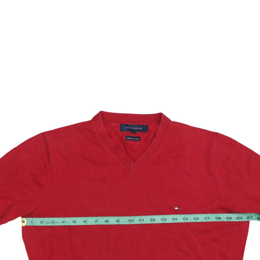 Tommy Hilfiger Men's Red V-Neck Cotton Pullover Jumper Size S