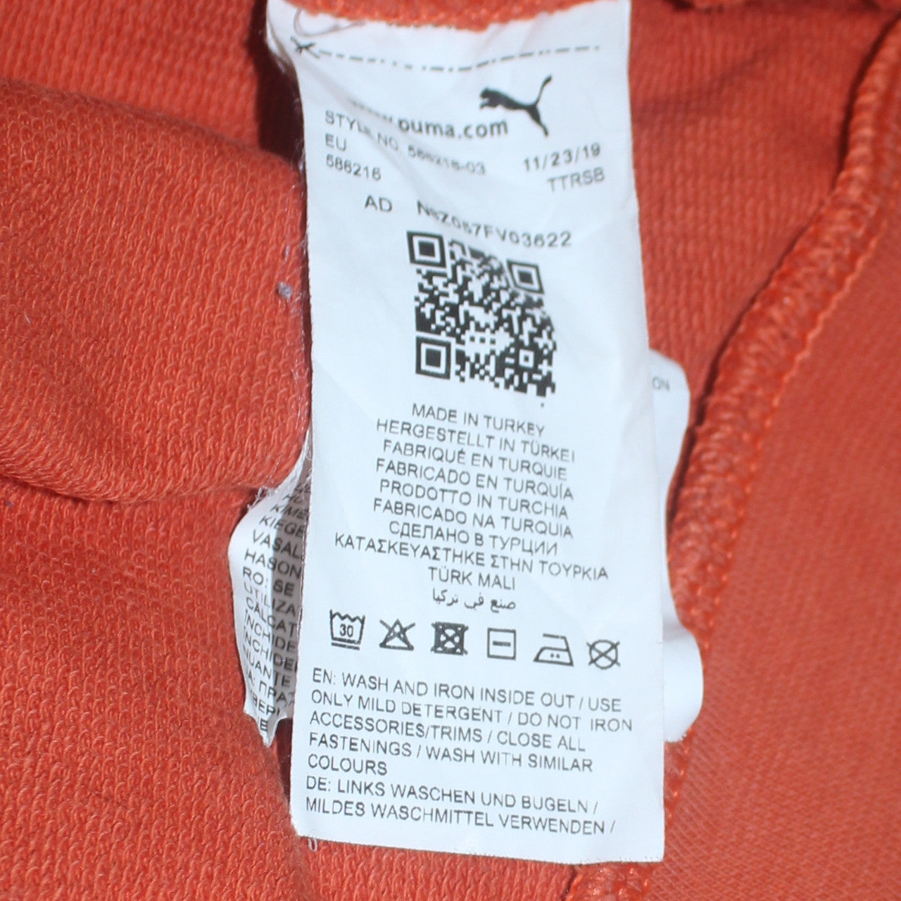 Puma Womens Orange Full Zip Hoodie Small Cotton Casual