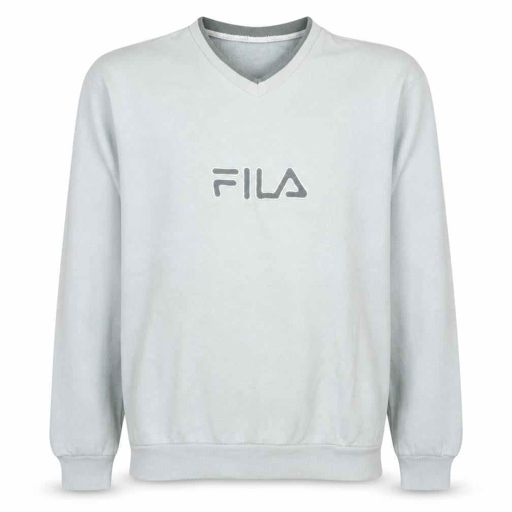 Front view of Fila Men's Grey V-Neck Pullover Sweatshirt M Classic Sportswear