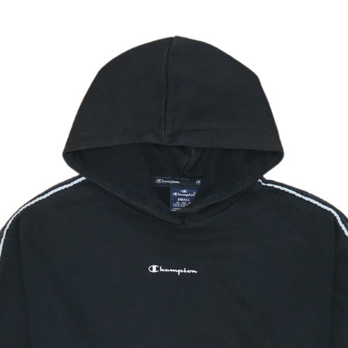 Champion Men's Black Small Pullover Hoodie with Logo Tape Detail