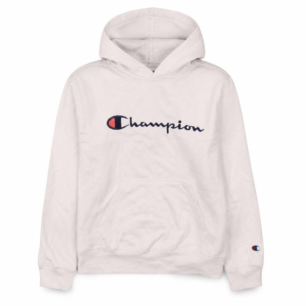 Champion Women White Pullover Hoodie L Logo Embroidered Sweatshirt