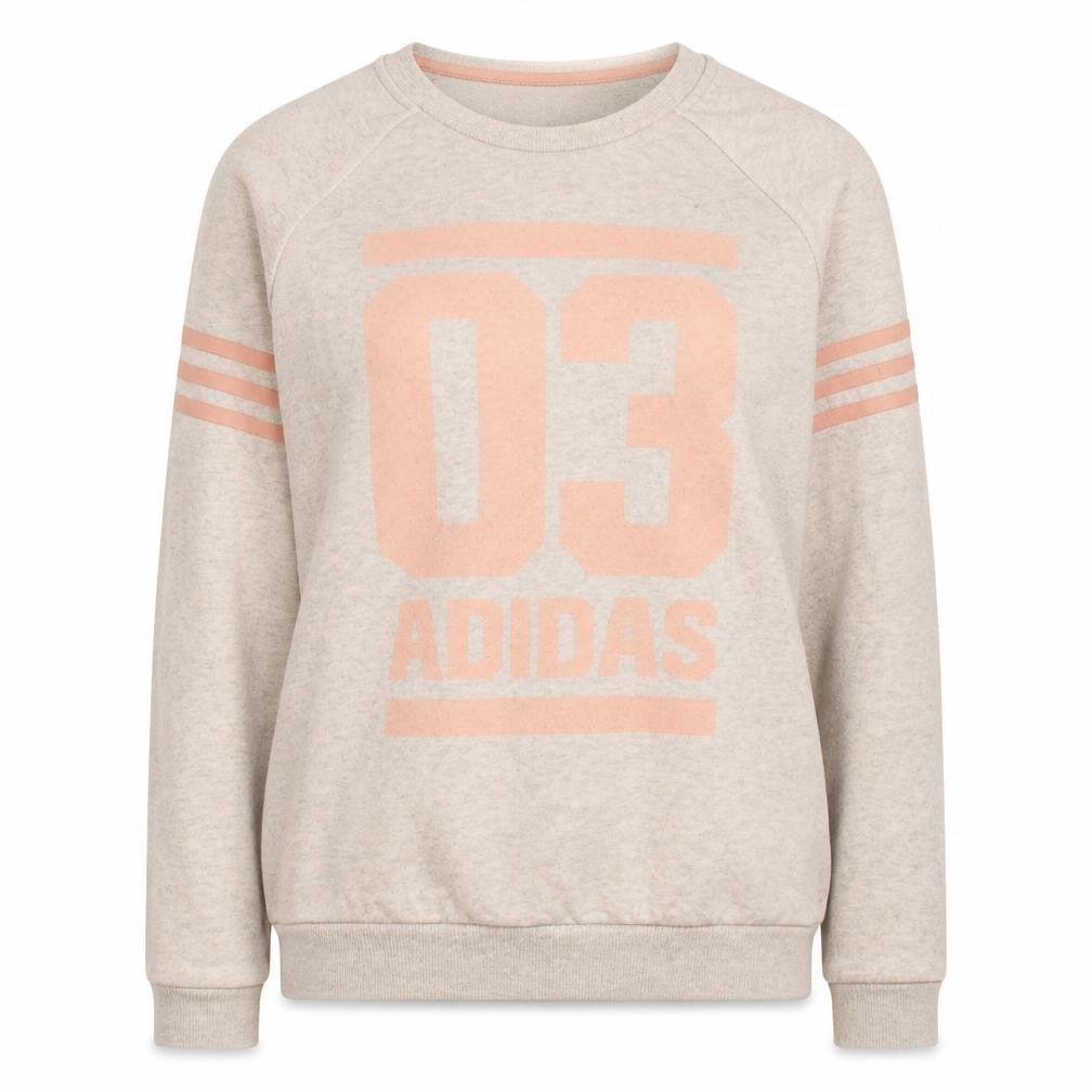 Front view of Adidas Women Beige Crew Neck 03 Graphic Pullover Sweatshirt, size L