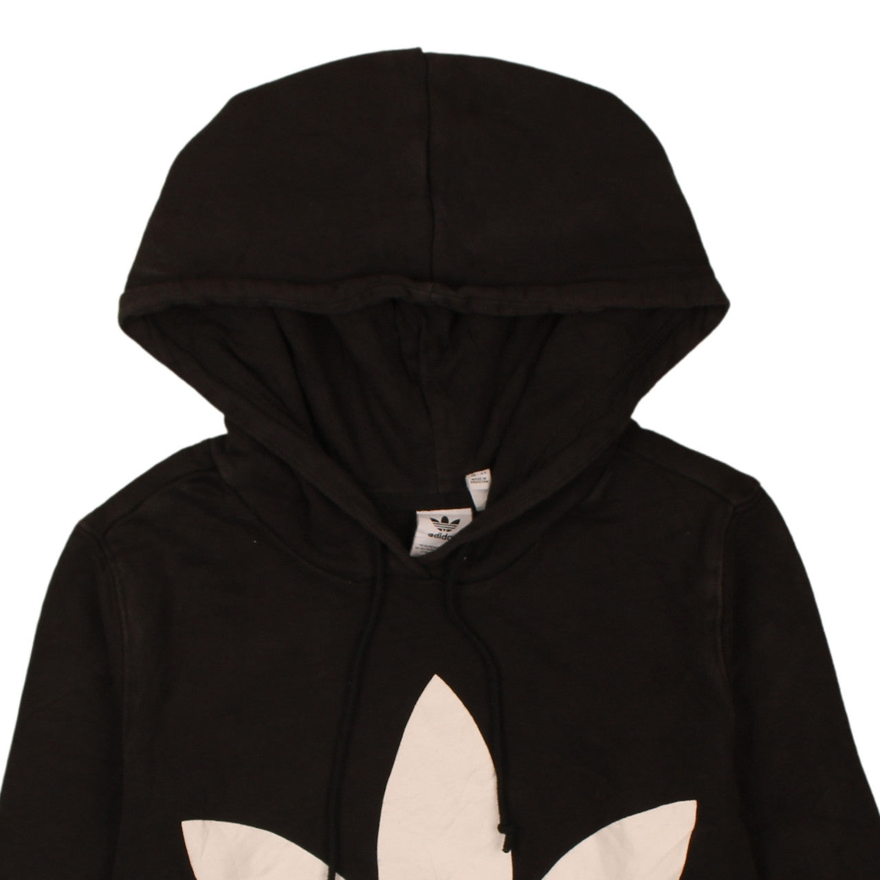 Adidas Women Black Hooded Pullover Hoodie UK 12 Logo Print Cotton Blend