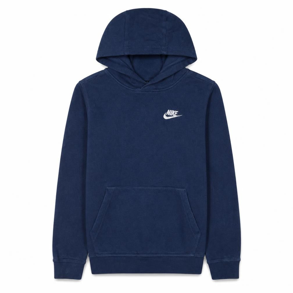 Front view of Nike boys’ blue pullover hoodie l 147-158cm cotton blend logo sweatshirt