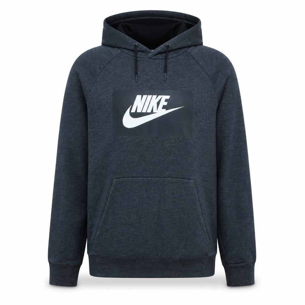 Front view of Nike Men's Blue Pullover Hoodie Small Logo Graphic Regular Fit