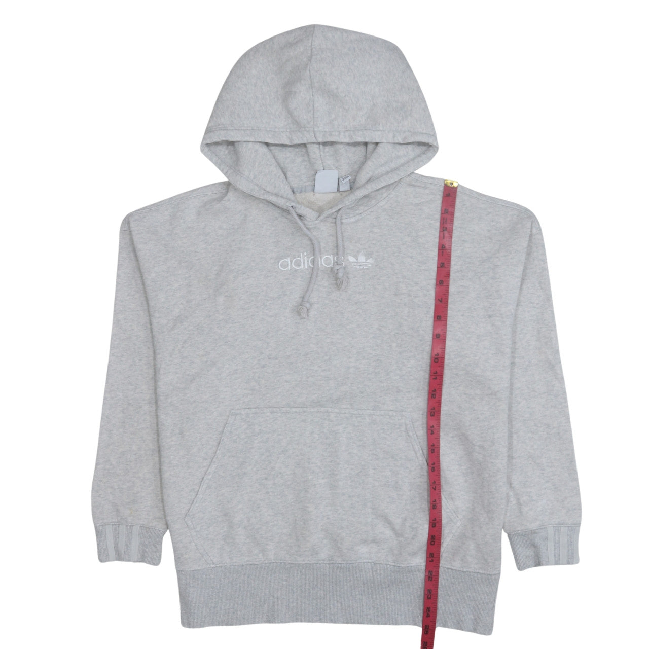 Adidas Women Grey Pullover Hoodie Small Logo Hooded Sweatshirt