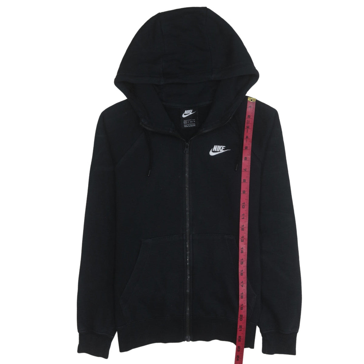 Close-up detail of Nike Men's Black XS Full Zip Hoodie Sweatshirt Logo Fleece