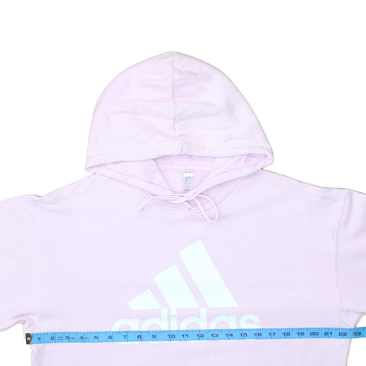 Adidas Women Pink Pullover Hoodie Small Logo Print Lined Hooded
