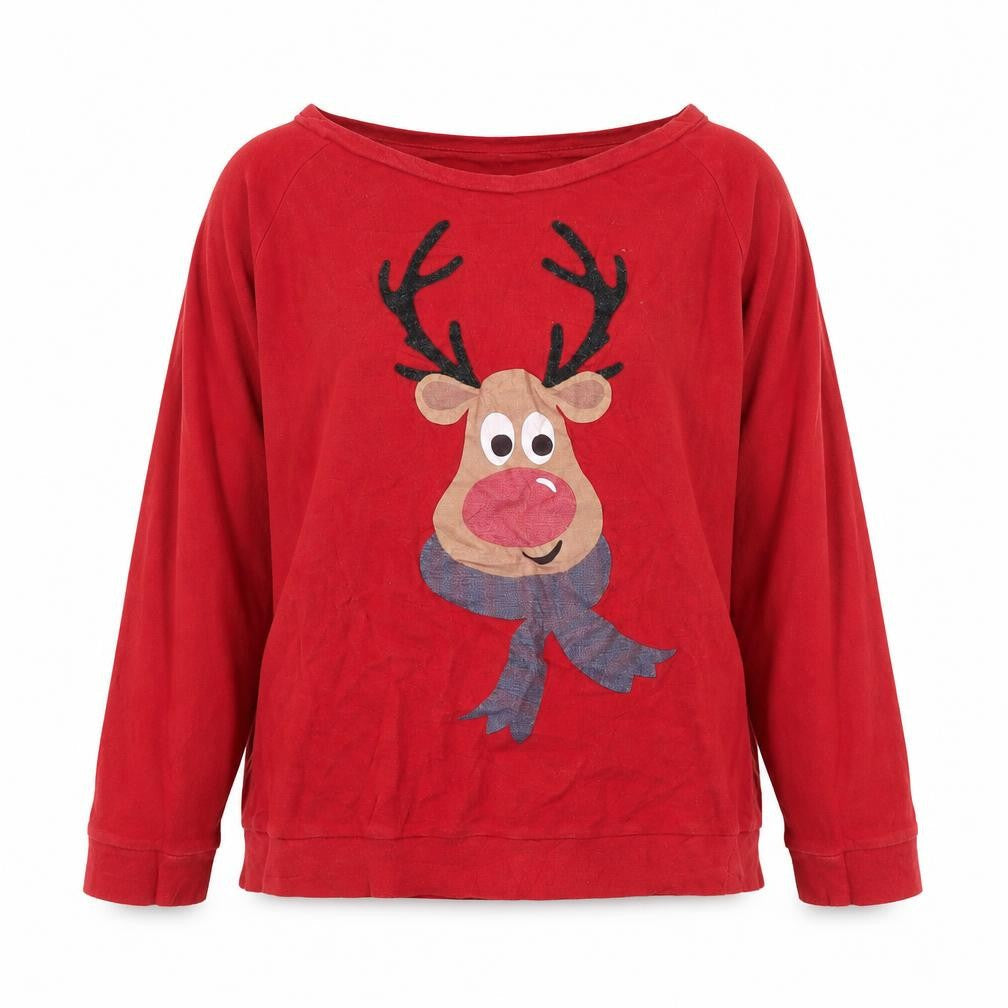 Next Women's Red Reindeer Christmas Long Sleeve T-Shirt UK 16