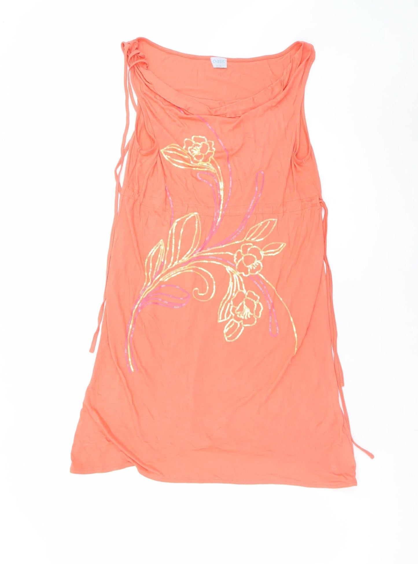 Oasis Women’s Orange Embroidered Shift Dress Size 10 Sleeveless