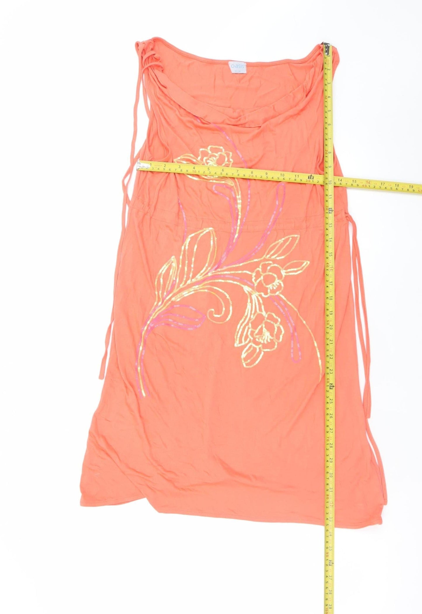Oasis Women’s Orange Embroidered Shift Dress Size 10 Sleeveless